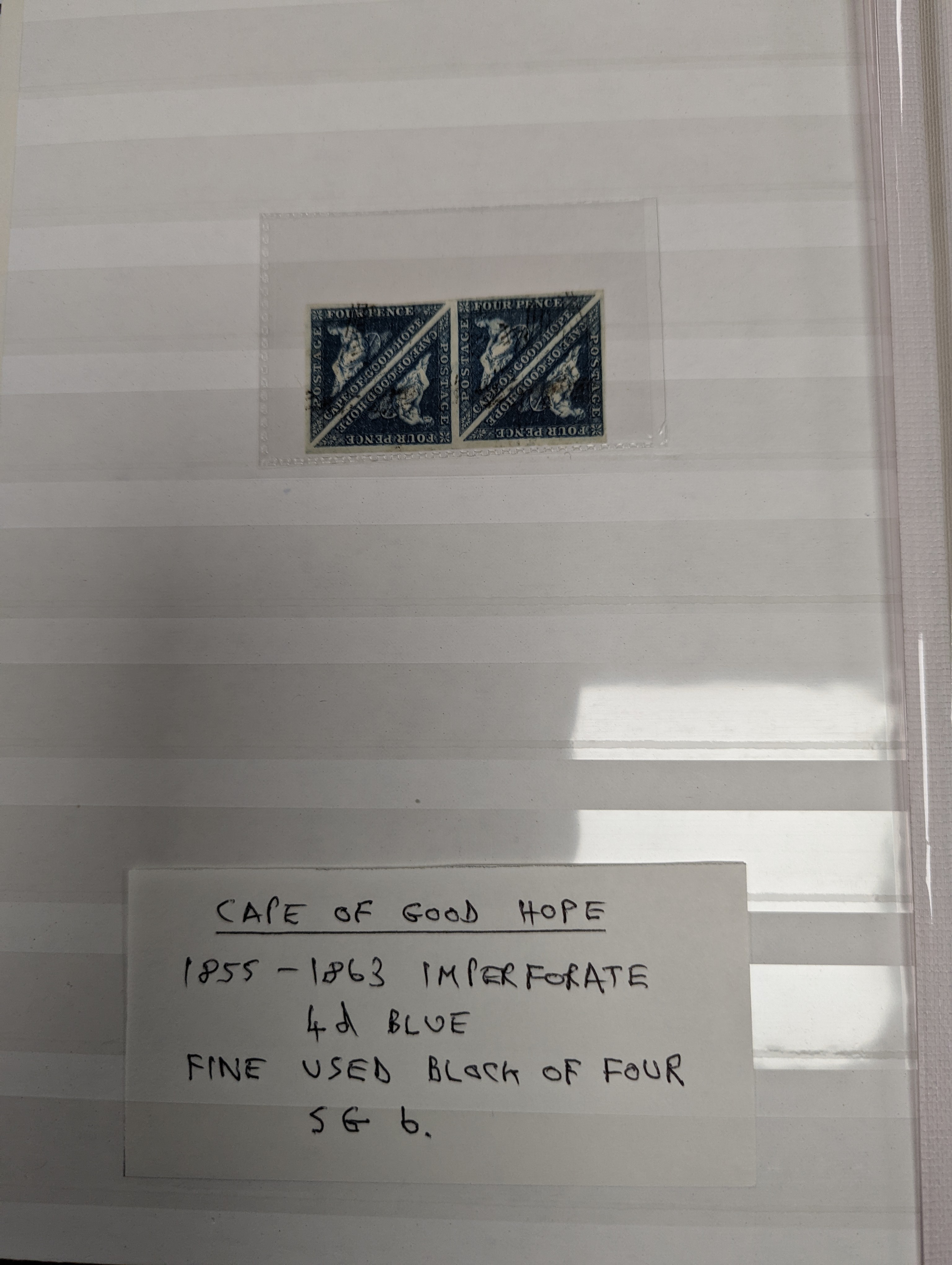 Cape of Good Hope - fine collection in 2 albums and stock book from 1853 1d used pair, 4d block of three used (and certificate), 1859 1sh dark green mint pair, 1861 1d woodblock used (sg 13a), 1863-64 1d, 4d and 6d mint